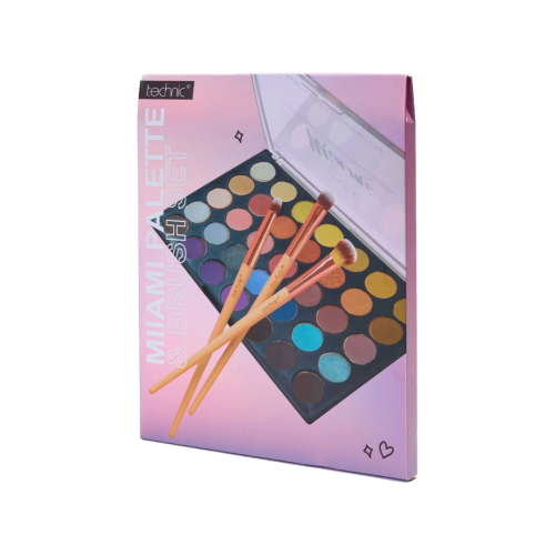 Technic Cosmetics – Lidschattenpalette + Pinsel-Trio Miami Palette & Brush Set