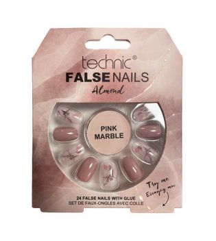 Technic Cosmetics - Falsche Nägel False Nails Almond - Pink Marble