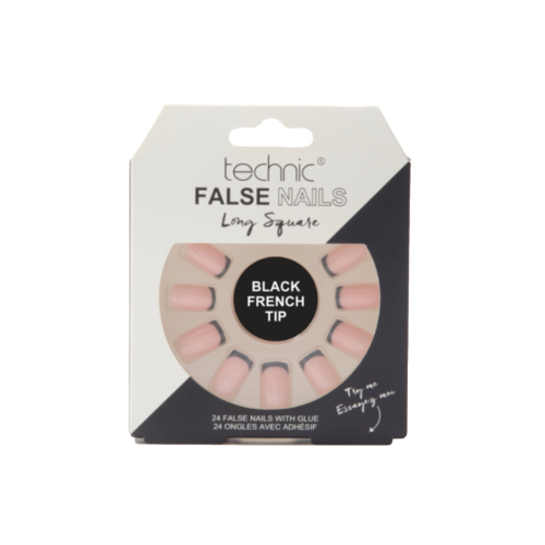 Technic Cosmetics - Künstliche Nägel False Nails Long Square - Black French Tip