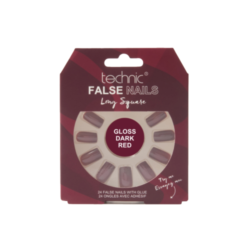 Technic Cosmetics - Künstliche Nägel False Nails Long Square - Gloss Dark Red