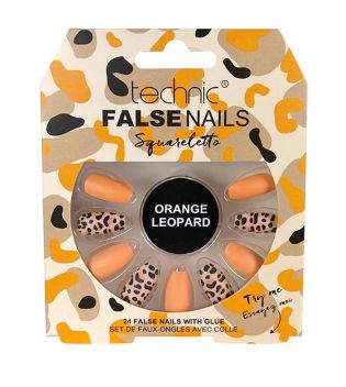 Technic Cosmetics - Falsche Nägel False Nails Squareletto - Orange Leopard