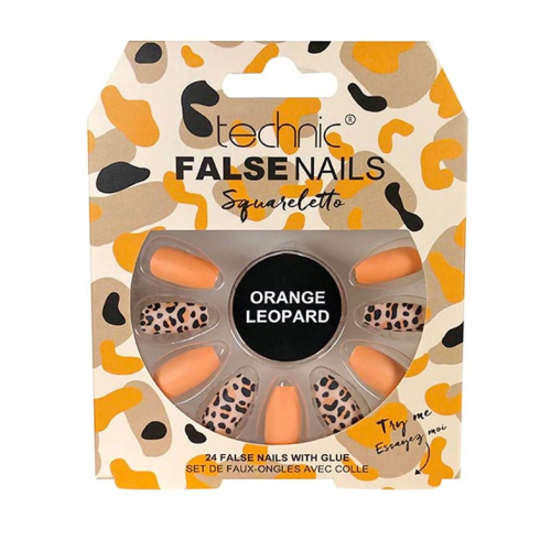 Technic Cosmetics - Falsche Nägel False Nails Squareletto - Orange Leopard