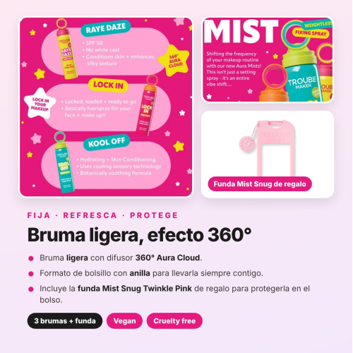 Trouble Maker - Pack 3 Fixiersprays für Make-up Lock In, Kool Off und SPF50 Raye Daze