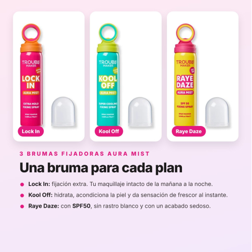 Trouble Maker - Pack 3 Fixiersprays für Make-up Lock In, Kool Off und SPF50 Raye Daze
