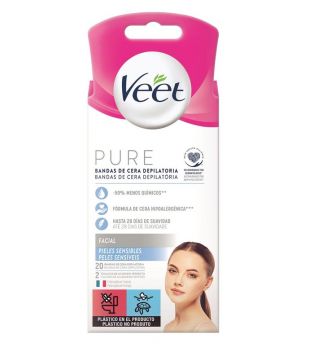 Veet - Wachsstreifen zur Gesichtshaarentfernung Pure - Empfindliche Haut (20 Stück)