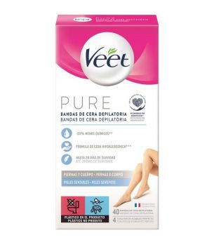Veet - Legs & Body Enthaarungswachsstreifen Pure - Empfindliche Haut (40u)